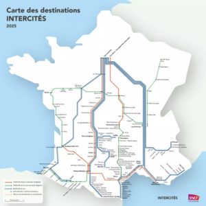 Carte des intercités en France pour des vacances en train